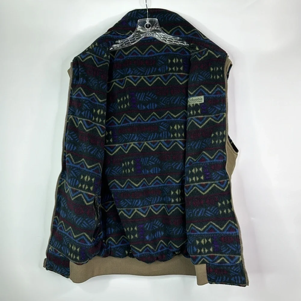 Vintage Columbia Tan Reversible Fleece Nylon Vest Size Medium Tall